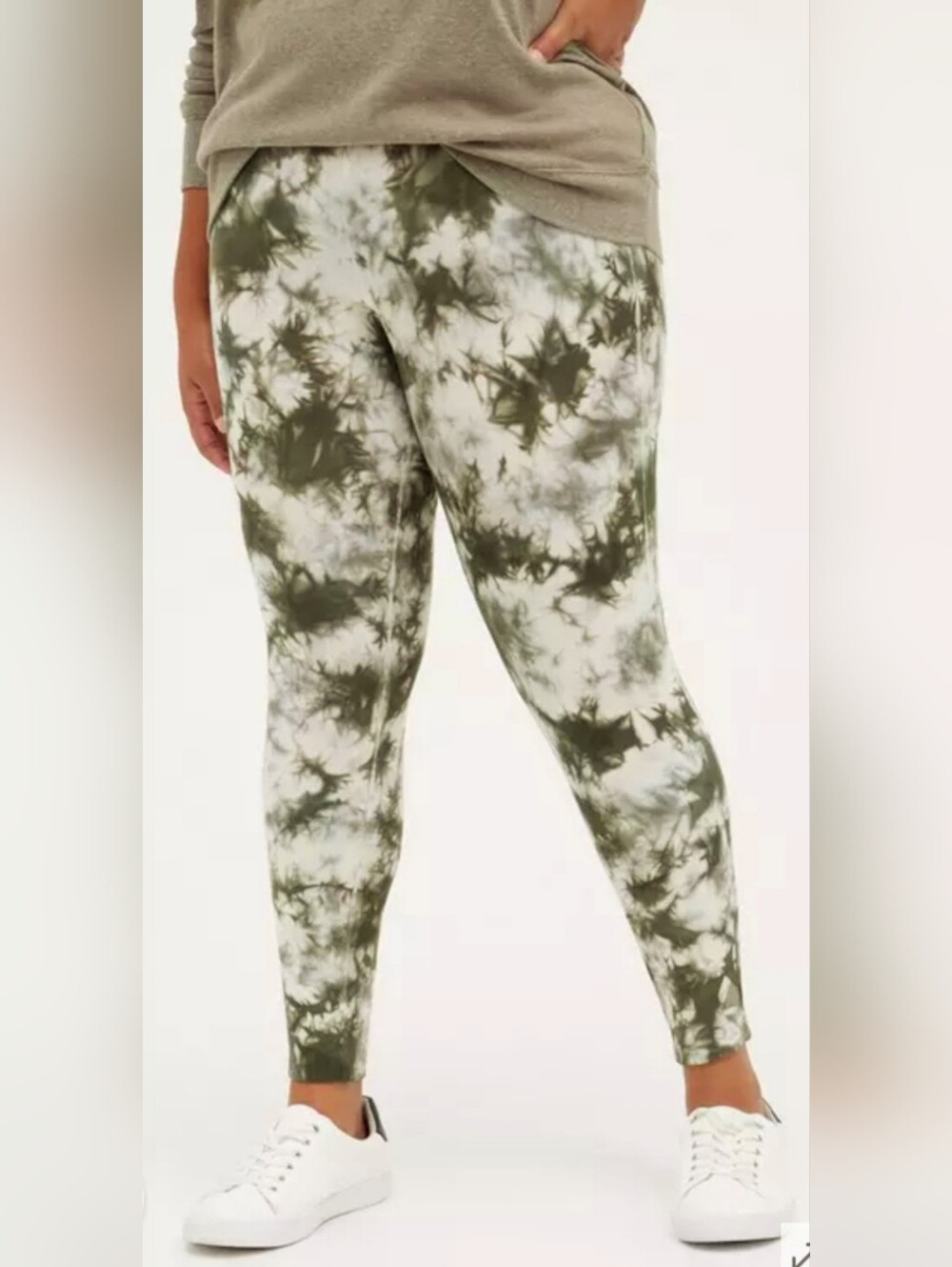 Torrid Cotton/Modal Fleece Lining Olive & White Tie-Dye Leggings 1X/ 14-16